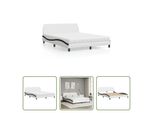 The Living Store Letto Con Materasso Bianco E Nero 160X200 Cm In Ecopelle