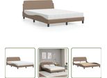 The Living Store Letto Con Materasso Cappuccino-Marrone 140X190 Cm In Ecopelle
