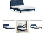 The Living Store Letto Con Materasso Blu 140X190 Cm In Tessuto