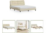 The Living Store Letto Con Materasso Crema 160X200 Cm In Tessuto