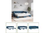 The Living Store Lettino Allungabile Con Materassi Blu 100X200 Cm In Velluto