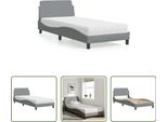 The Living Store Letto Con Materasso Grigio Chiaro 90X200 Cm In Tessuto