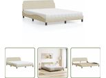 The Living Store Letto Con Materasso Crema 160X200 Cm In Tessuto