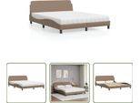The Living Store Letto Con Materasso Cappuccino-Marrone 160X200 Cm In Ecopelle