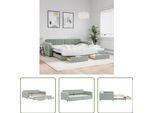 The Living Store Letto Da Giorno Allungabile Con Cassetti Grigio Chiaro 100X200 Cm In Velluto
