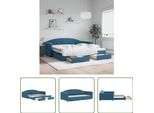 The Living Store Daybed Allungabile Con Cassetti Blu 100X200 Cm Velluto