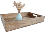 3.04 Vassoio Decorativo Jesse In Legno Di Mango - Circa 40 X 27 Cm - Naturale Con Struttura E Manici