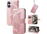 Per Apple Iphone 16 Plus Portafoglio In Custodia Per Cellulare Con Design A Farfalla Rosa