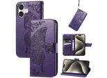 Per Apple Iphone 16 Plus Portafoglio In Custodia Per Cellulare Con Design A Farfalla Viola