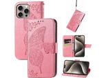 Per Apple Iphone 16 Pro Portafoglio In Custodia Per Cellulare Con Design A Farfalla Rosa