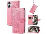 Per Apple Iphone 16 Portafoglio In Pelle Finta Custodia Per Cellulare Con Design A Farfalla Rosa
