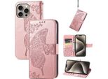 Per Apple Iphone 16 Pro Portafoglio In Custodia Per Cellulare Con Design A Farfalla Rosa