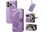 Per Apple Iphone 16 Pro Portafoglio In Pelle Finta Custodia Per Cellulare Butterfly Design Custodia Viola Chiaro