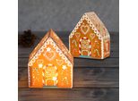 Casetta Di Pan Di Zenzero Di Carta A Led - Set Di 2 / Ciascuna Circa 15X12 Cm - Casetta Di Pan Di Zenzero Decorativa