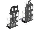 Casetta Luminosa Con Inserto In Vetro - Set Di 2 / Ciascuna Circa 28 X 12 Cm - Colore: Nero