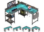 Aiorber Scrivania Angolare A Forma Di L, 140X140X85 Cm, Scrivania Per Computer Reversibile Con Presa Elettrica E Striscia Led Scrivania Da Gaming Nero