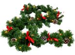 3.12.A13 Ghirlanda Natalizia Verde Con Coni E Fiocco - Illuminata 50 Led / Batteria / Timer - Lunghezza: 274 Cm (HSG11-274)