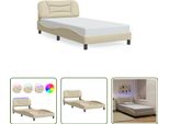 The Living Store Struttura Letto Con Led Crema 100X200 Cm In Tessuto