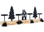 3.05 Portacandele Dell'avvento Su Tronco D'albero - Per 4 Candele Led / Lunghezza Circa 41 Cm - Portacandele Nero Con Casa E Alberi