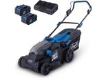 Set Di Tosaerba A Batteria Scheppach BC-MP380-X Incl. Batteria 2X 4Ah + Caricabatterie Doppio 4,5A | Larghezza Di Taglio 38 Cm | Cassetta Di Raccolta 45 L | 6 Impostazioni Di Altezza Di Taglio