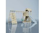 OutdoorToys Spielturm Roskilde aus Holz in Blau Babyschaukel