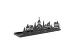 3.11 Vassoio Decorativo In Metallo Con Case - Circa 35 X 8 Cm - Villaggio Di Natale In Nero (Piccolo)