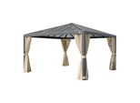 Primeyard Gazebo Da Giardino 4X4 M Tetto Hardtop In Policarbonato Con 4 Teli Laterali In Crema