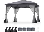 Gazebo Costway 3X3,6 M, Gazebo Da Giardino Con 4 Sacchi Di Sabbia, 4 Zanzariere, Doppio Tetto E Borsa Per Il Trasporto, Gazebo Per Feste Impermeabile, Stabile, Invernale Grigio