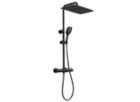 Joho Colonna Doccia Miscelatore, Saliscendi Altezza Doccia Regolabile Set Termostatico Sistema Pioggia Set Soffione Silicone Doccetta Nero 35X25Cm