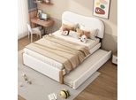 Letto Imbottito Merax 140X200 Cm, Imbottito Con Letto A Scomparsa, Plush, Letto Per Bambini, Letto Per Ragazzi, Bianco