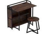 Costway Scrivania Pieghevole, Scrivania Pieghevole Con Sgabello, Presa Di Corrente, Ripiani E Struttura In Metallo, Scrivania Per Ufficio, Scrivania Per Computer, Scrivania Pieghevole, 90X55X83Cm Marrone
