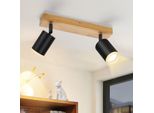 Zmh Faretto Da Soffitto Nero A 2 Fiamme - Lampada Da Cucina GU10 Faretto Da Parete In Legno 350°Rotativo Faretto Da Corridoio Vintage Retro Industriale Senza Lampadine