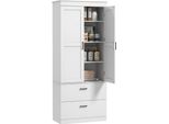 Homcom Mobiletto Da Cucina, Mobile Alto Con Ripiano Regolabile, Cassetto, Mobile Buffet Mobiletto Portaoggetti Con Vetrina In Stile Country Per Sala Da Pranzo Cucina 75X39X178 Cm Bianco