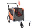 Succebuy Rimorchio Per Cani, Portata 30 Kg, Passeggino E Portabici 2 In 1 Con Telaio Pieghevole, Ruote A Sgancio Rapido, Attacco Universale, Catarifrangenti Di Sicurezza, Bandiera, Arancio/Grigio