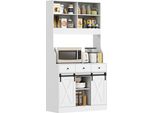 Homcom Mobile Da Cucina, Mobile Alto Con Piano Di Lavoro, Mobile Buffet Con Ante Scorrevoli, 3 Cassetti, Ripiani Regolabili, Mobile Contenitore Per Cucina Sala Da Pranzo 93,5X40X180 Cm Bianco