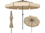 Costway Ombrellone Da 300 Cm, Ombrellone Da Giardino A 3 Livelli Con Illuminazione A Led, Manovella E Mantovana, Ombrellone Da Patio Ripiegabile Di 35°, Ombrellone Da Mercato, Beige