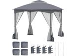 Gazebo Costway 3X3M Con Zanzariera, 4 Sacchi Di Sabbia E Doppio Tetto, Impermeabile, Stabile, Resistente All'inverno, Gazebo Per Feste, Gazebo Da Giardino Grigio