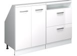 Vicco Mobile Cucina Sottotetto R-Line, 120 Cm Set Di 2, Bianco Lucido/Bianco