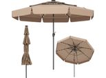 Costway Ombrellone Led 300 Cm, Ombrellone Da Giardino A 3 Piani Con Manovella E Mantovana, Ripiegabile Di 35° Su Entrambi I Lati, Stabile Ombrellone Antivento Color Tortora