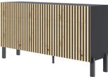 Selsey Telire - Credenza A 3 Ante Con Tre Cassetti E Frontale A Doghe, 154 Cm - Nero / Rovere Artigianale