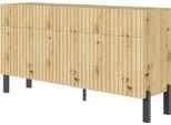 Selsey Telire - Credenza A 3 Ante Con Tre Cassetti E Frontale A Doghe, 154 Cm - Rovere Artigianale