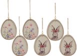 Immagine Fiore Coniglietto In Uovo Decorazione Pasqua Appendino Legno 9,5×12 Cm Set Di 6