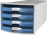 Han 1013-64 Cassettiera Impuls - A4/C4, 4 Cassetti Aperti, Grigio Chiaro/Blu Traslucido
