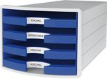 Han 1013-14 Cassettiera Impuls - A4/C4, 4 Cassetti Aperti, Grigio Chiaro/Blu