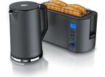 Set Da Colazione Arendo 2 Pezzi, Tostapane A Fessura Lunga 4 Fette E Bollitore In Acciaio Inox 1,5L, Grigio
