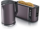 Set Da Colazione Arendo, Bollitore Con Impostazione Della Temperatura, Acciaio Inox, 2200W, 1,5L + Tostapane 2 Fette, Fessura Lunga Tostapane 2 Fette, Fessura Lunga, 1000W, Grigio Vulcano