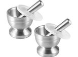 Set Di 2 - Mortaio In Acciaio Inox Con Pestello E Coperchio, Solido Mortaio Per Spezie Per La Cucina, Macina Erbe A Prova Di Rottura, Macina Spezie Antiscivolo Per Erbe - Spezie, Frantuma Pastiglie, Mortaio Per Pastiglie