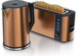 Set Da Colazione Arendo, Bollitore Con Impostazione Della Temperatura, Acciaio Inox, 2200W, 1,5L + Tostapane 2 Fette, Fessura Lunga Tostapane 2 Fette, Fessura Lunga, 1000W, Rame
