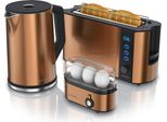 Arendo Frühstücksset, Wasserkocher 1,5l, 2-Scheiben Toaster Langschlitz, 3er Eierkocher, Kupfer