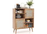 Credenza Costway In Legno, Cassettiera Con 4 Scomparti E 2 Ante, Mobile Credenza In Rattan, Mobile Moderno, 80 X 29,5 X 97Cm